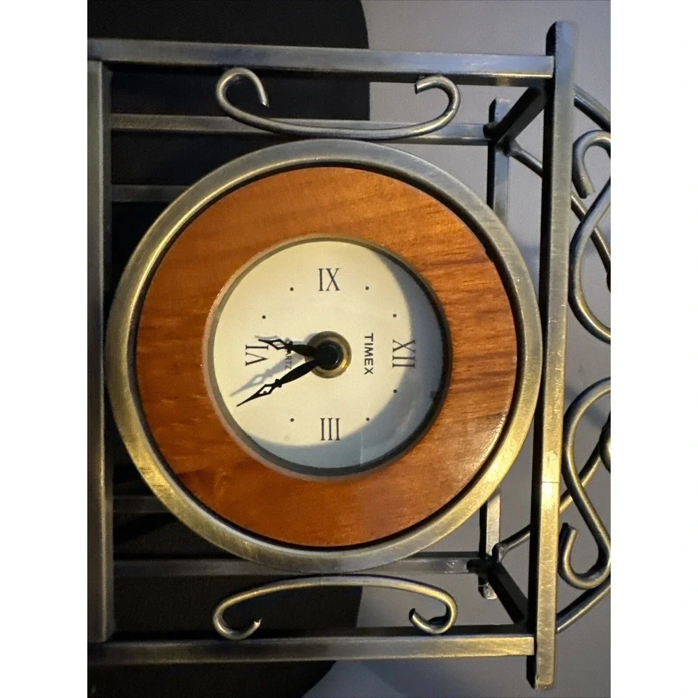 Timex Metal/Wood Desk Or Mantle Analog Clock Timepiece